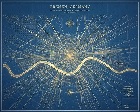 Stilisierte Blueprint-Karte von Bremen
