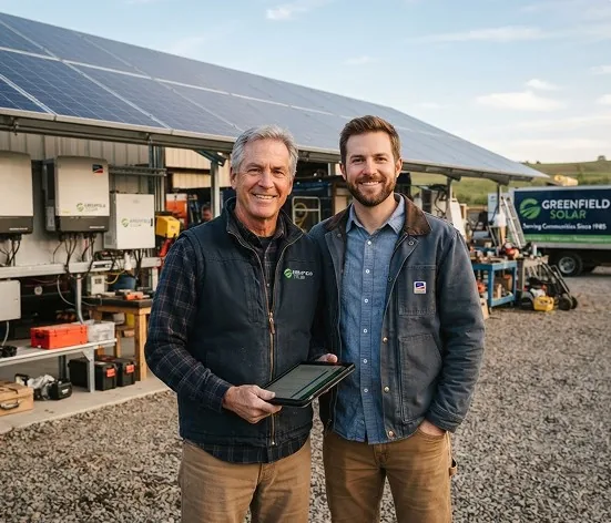 Zwei Monteure von MSH Photovoltaik vor einer Solaranlage